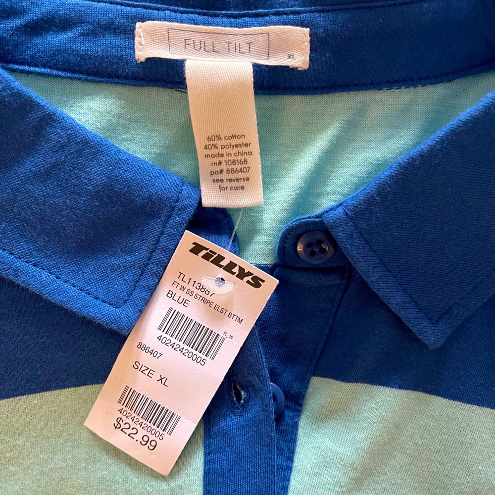 Full Tilt Women’s Elastic Bottom Striped Polo Shirt Size XL juniors